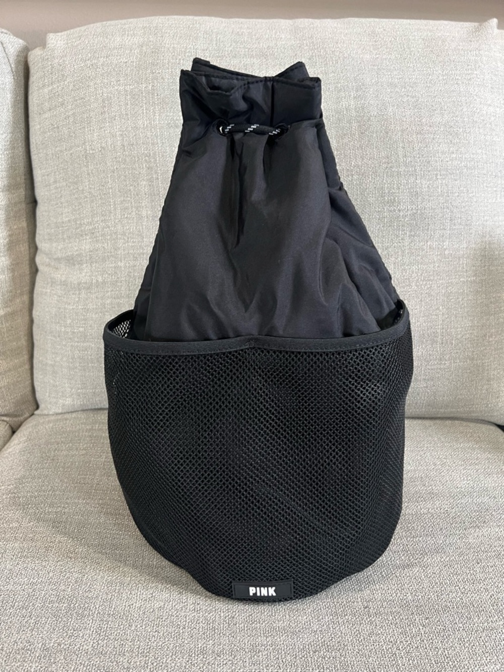 PINK Victoria's Secret Black Mesh Drawstring Sling Backpack
